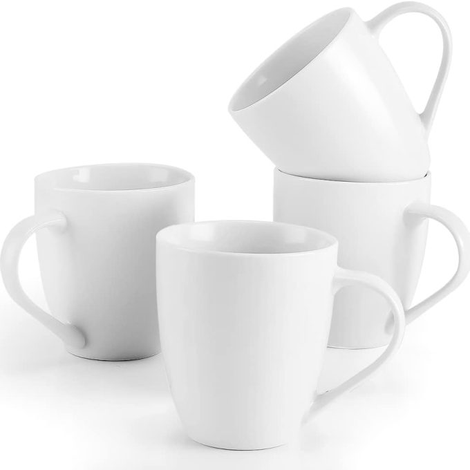 White Coffee Mugs Set of 4, 16 Ounce Coffee Mugs with Handles, Ceramic Coffee Cups, Porcelain Mugs Sets, Large Coffee Mugs for Coffee, Tea, Hot Cocoa, Milk, Microwave and Dishwasher Safe