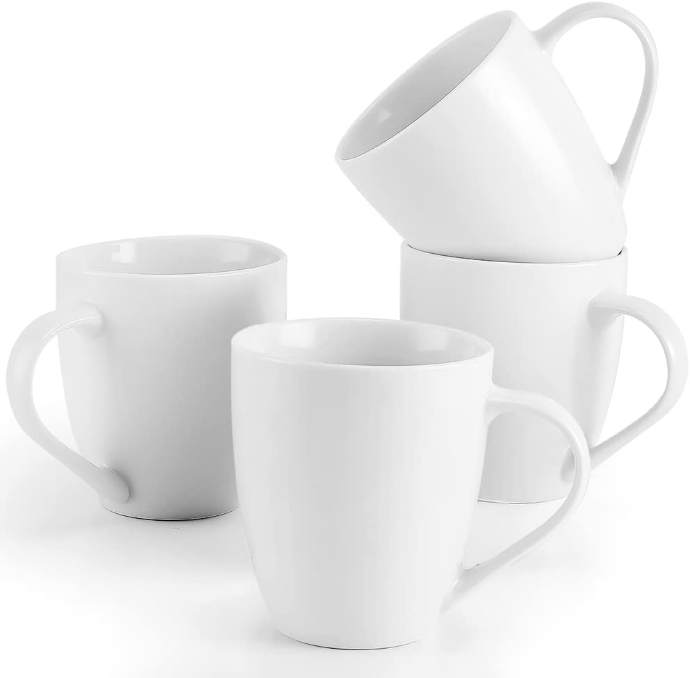 White Coffee Mugs Set of 4, 16 Ounce Coffee Mugs with Handles, Ceramic Coffee Cups, Porcelain Mugs Sets, Large Coffee Mugs for Coffee, Tea, Hot Cocoa, Milk, Microwave and Dishwasher Safe