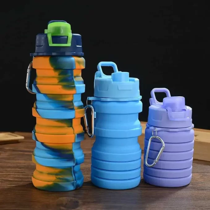 Foldable Sports Water Bottlapsible Cup Portable Leak-Proof Silicone Sports Travel Outdoor Bottle with Lid for Running
