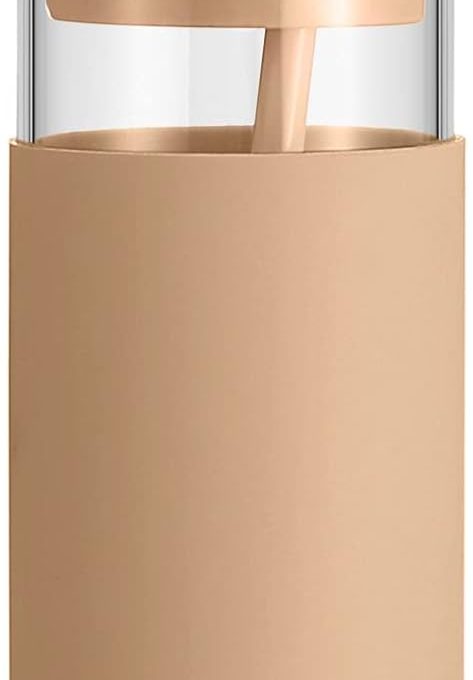 20 oz Glass Tumbler Glass Water Bottle Straw Silicone Protective Sleeve Bamboo Lid - BPA Free -Amber