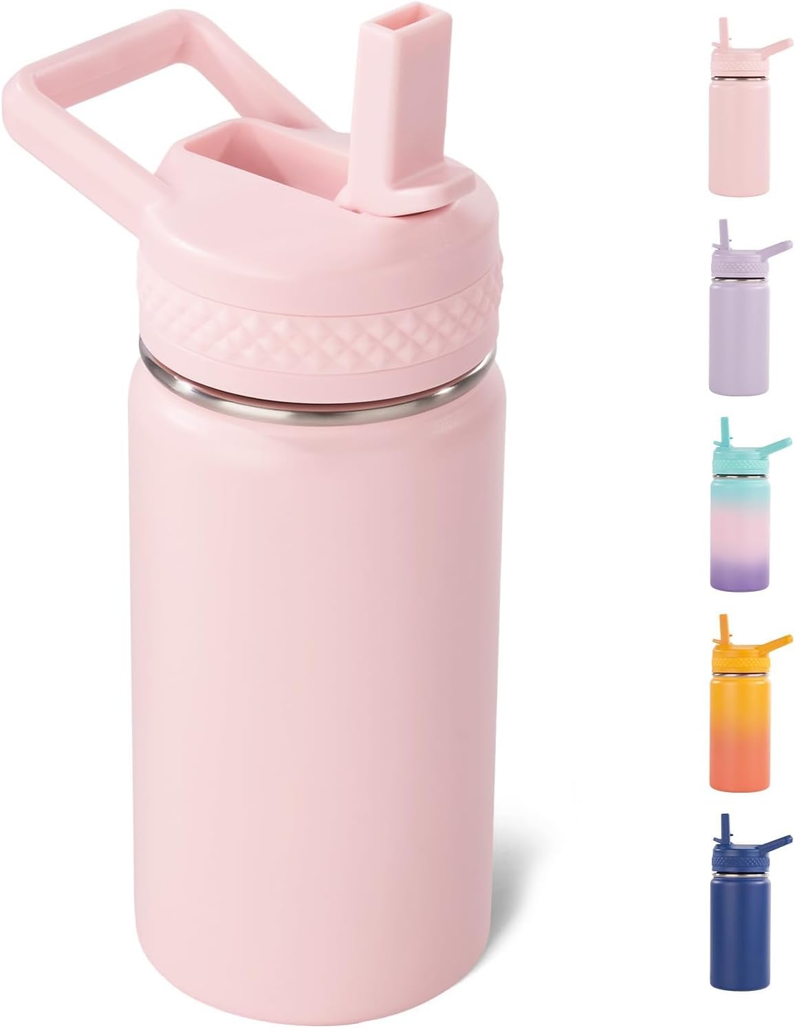 12 oz Kids Water Bottle, Toddler Water Bottle with Straw, Boys&Girls Bottle for School, 304 Stainless Steel Vacuum Insulated Bottle for Kids, BPA-Free, Leak-Proof, Pink