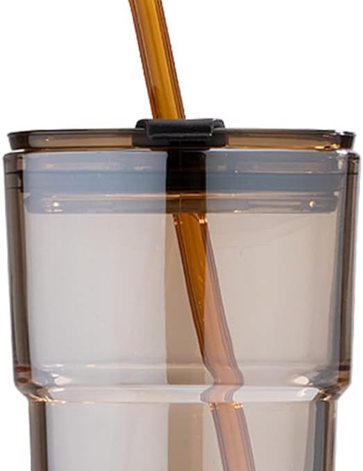 13oz/400ml Tumbler Water Glass, Cups with Straw and Lid Sealed Carry on for Coffee, Iced Tea, Thick Wall Insulated Glass Cup (Amber)…