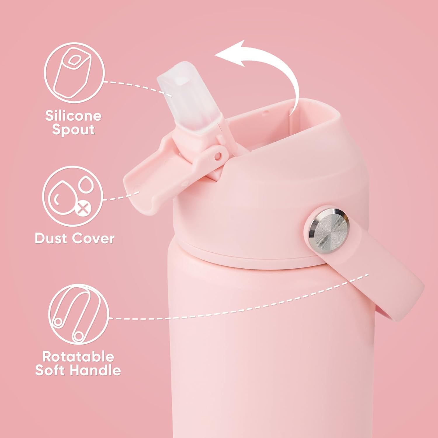 12 oz Water Bottle, 2 pack Kids Water Bottles for School, Toddler Water Bottle with Straw & Handle, 304 Stainless Steel Insulated Water Bottle, Non-slip Silicone Base, BPA Free, Pink+Haze Blue - Image 2