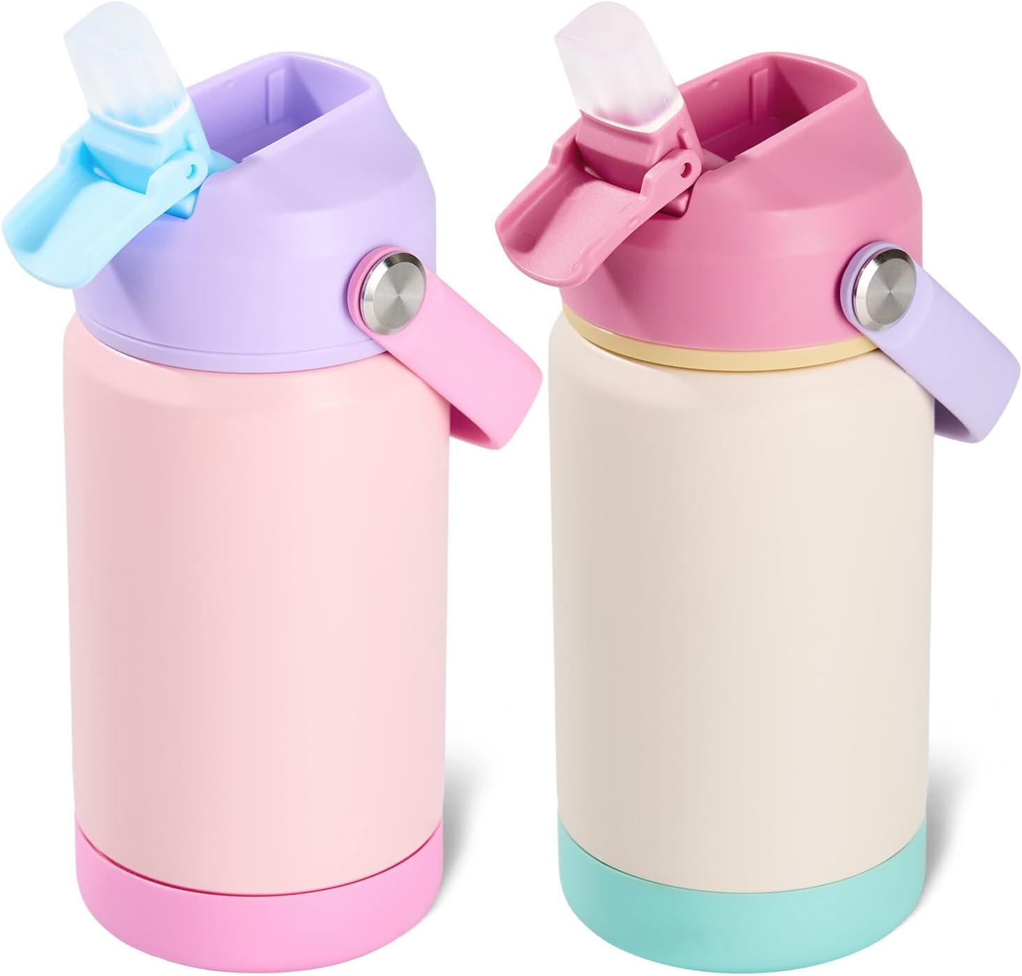 12oz Kids Water Bottle 2 Pack, Stainless Steel Insulated Water Bottle Bulk, Toddler Cups with Straws Leak-Proof, Kids Water Bottles for School Boys Girls, BPA Free, 2 Piece Set Berry Couple