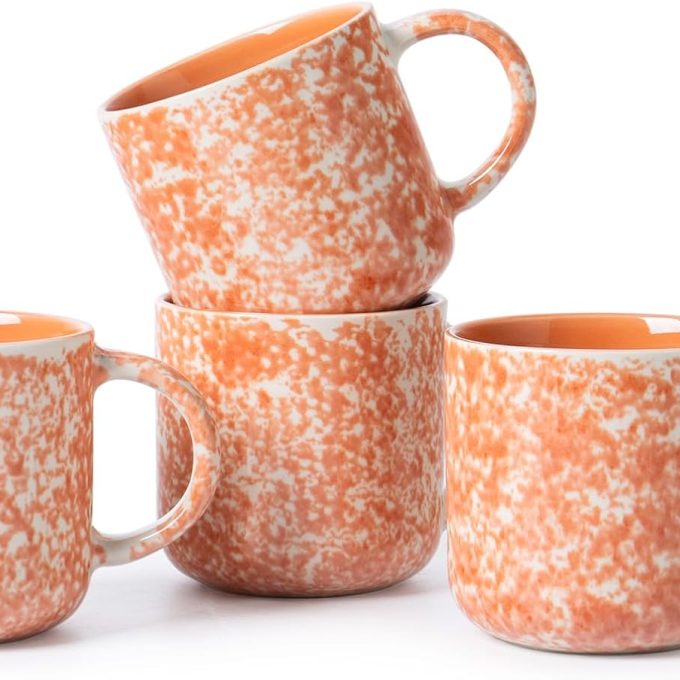 12 OZ Coffee Mugs Set of 4, Ceramic Coffee Mugs,Modern Coffee Mugs Set with handle for Tea/Latte/Cappuccino/Milk/Cocoa. (Orange, 4 Count(Pack of 1)
