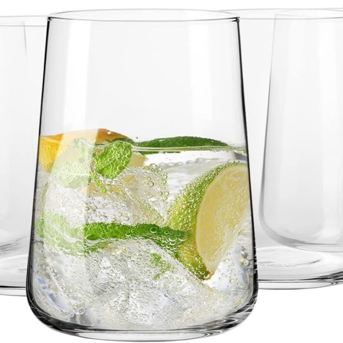 Water Glasses, Set of 6, 16.6 fl oz, Water Drinks Juice,  Collection, Lead-Free Lightweight Glass, Everyday Drinking Glass, Dishwasher Safe,