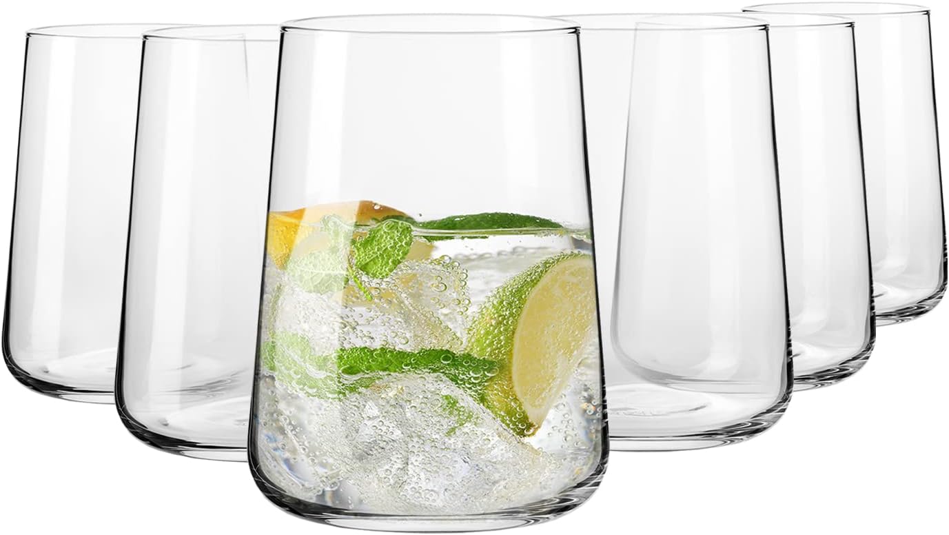 Water Glasses, Set of 6, 16.6 fl oz, Water Drinks Juice, Collection, Lead-Free Lightweight Glass, Everyday Drinking Glass, Dishwasher Safe,
