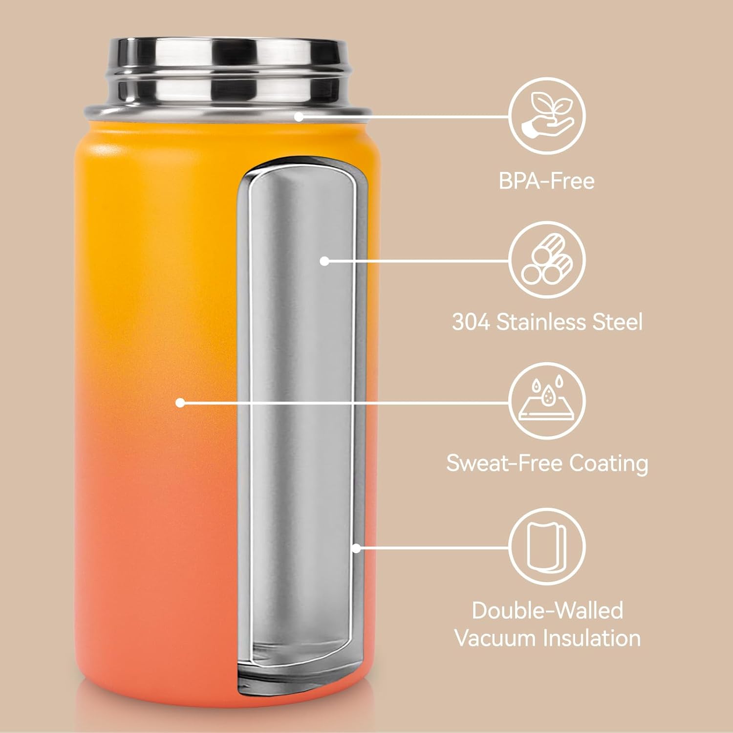 12 oz Toddler Bottle, Kids Water Bottle for School Boys&Girls with Straws Lids, 304 Stainless Steel Vacuum Insulated Thermos, BPA-Free, Aurora + Sunrise - Image 2