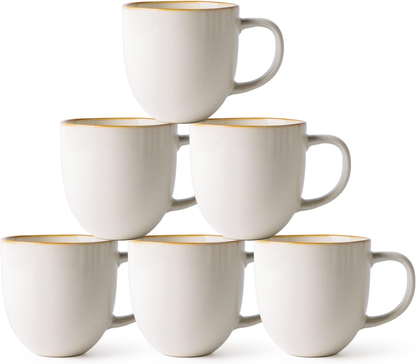 12oz Coffee Mugs, Ceramic Coffee Mugs set of 6 for Man, Woman, Dad, Mom, Modern Coffee Mugs with handle for Latte/Cappuccino/Milk/Cocoa. Dishwasher&Microwave Safe, White-Reactive Glaze
