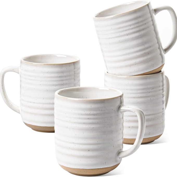 Coffee Mugs 12 oz, Ceramic Mug Set, Housewarming Wedding Gift, Coffee Cups for Latte, Hot Tea, Cappuccino, Mocha, Cocoa - Set of 4, Arctic White