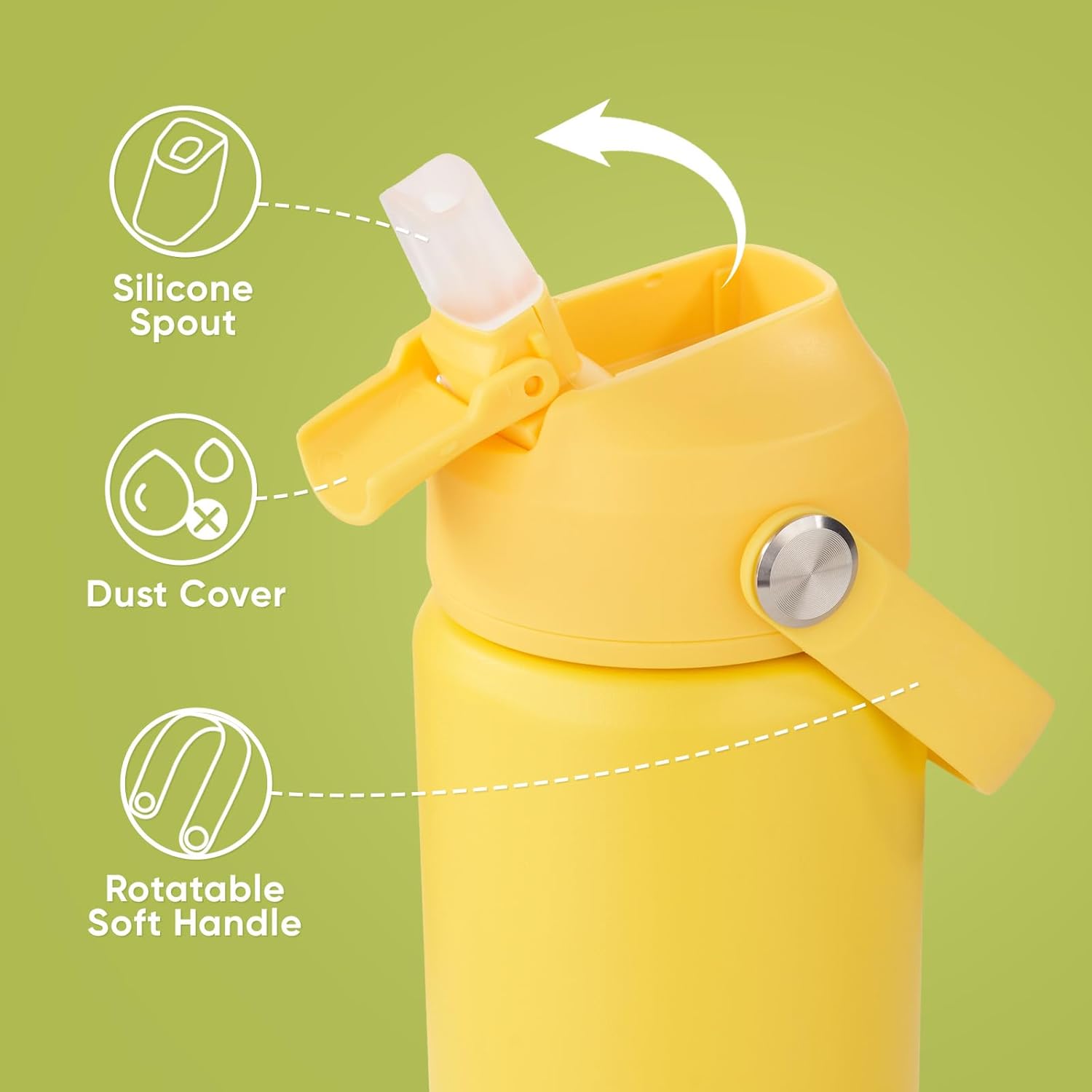12 oz Water Bottle, Kids Water Bottles for School, Toddler Cup with Straw & Handle, 304 Stainless Steel Insulated Water Bottle, Non-slip Silicone Base, BPA Free, Yellow - Image 2