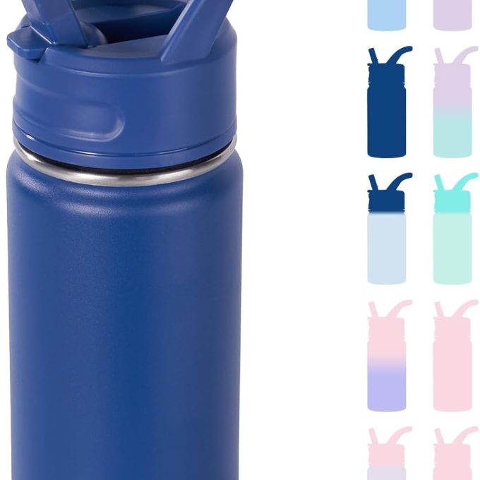 12oz Kids Water Bottle for School, Toddler Water Bottles with Straws, Insulated Water Bottles for Boys&Girls, Stainless Steel Vacuum Insulated Bottle for Kids, Leak-Proof, BPA-Free, Blue