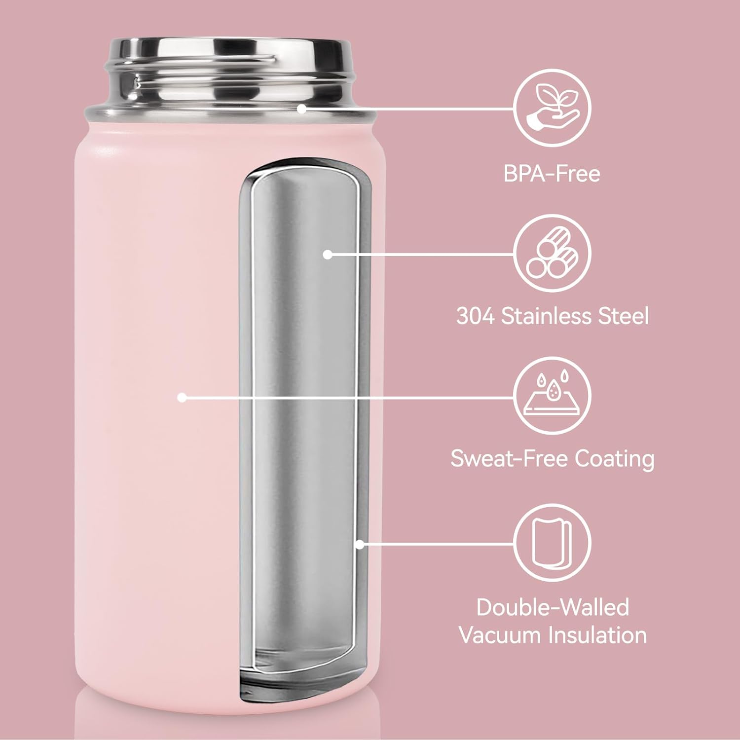 12 oz Kids Water Bottle, Toddler Water Bottle with Straw, Boys&Girls Bottle for School, 304 Stainless Steel Vacuum Insulated Bottle for Kids, BPA-Free, Leak-Proof, Pink - Image 2