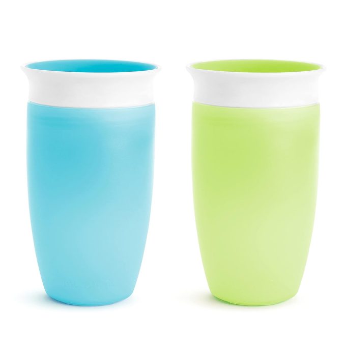 Sippy Cups for Toddlers 1-3, Spill Proof Miracle 360 Cup, 10 Ounce, 2 Pack, Green/Blue
