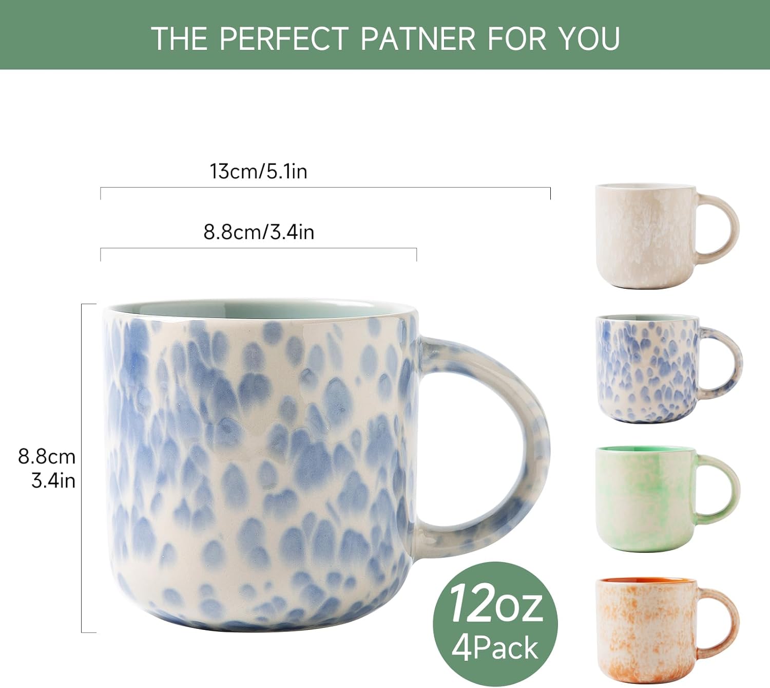 12 OZ Coffee Mugs Set of 4, Modern Ceramic Coffee Mugs Set with handle for Tea/Latte/Cappuccino/Milk/Cocoa. - Image 2