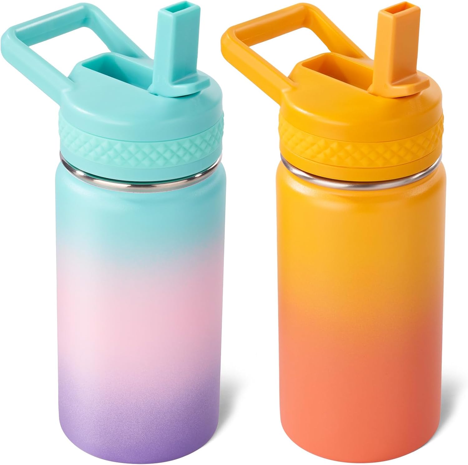12 oz Toddler Bottle, Kids Water Bottle for School Boys&Girls with Straws Lids, 304 Stainless Steel Vacuum Insulated Thermos, BPA-Free, Aurora + Sunrise