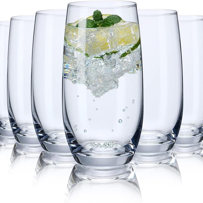 Drinking Glasses Set of 6, Crystal Highball Water Glasses, Glass Cups for Water, Juice, Beverage, Mojito, Mixed Drinks, Cocktail Glass Set，13 Oz