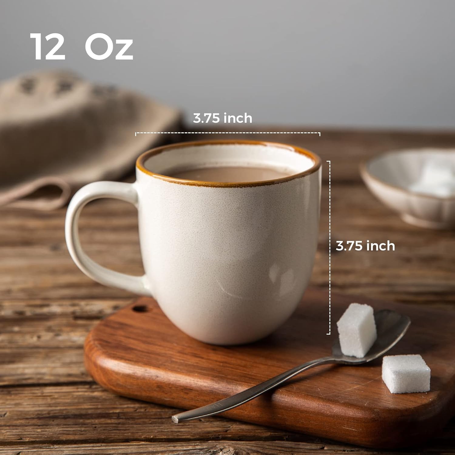 12oz Coffee Mugs, Ceramic Coffee Mugs set of 6 for Man, Woman, Dad, Mom, Modern Coffee Mugs with handle for Latte/Cappuccino/Milk/Cocoa. Dishwasher&Microwave Safe, White-Reactive Glaze - Image 2