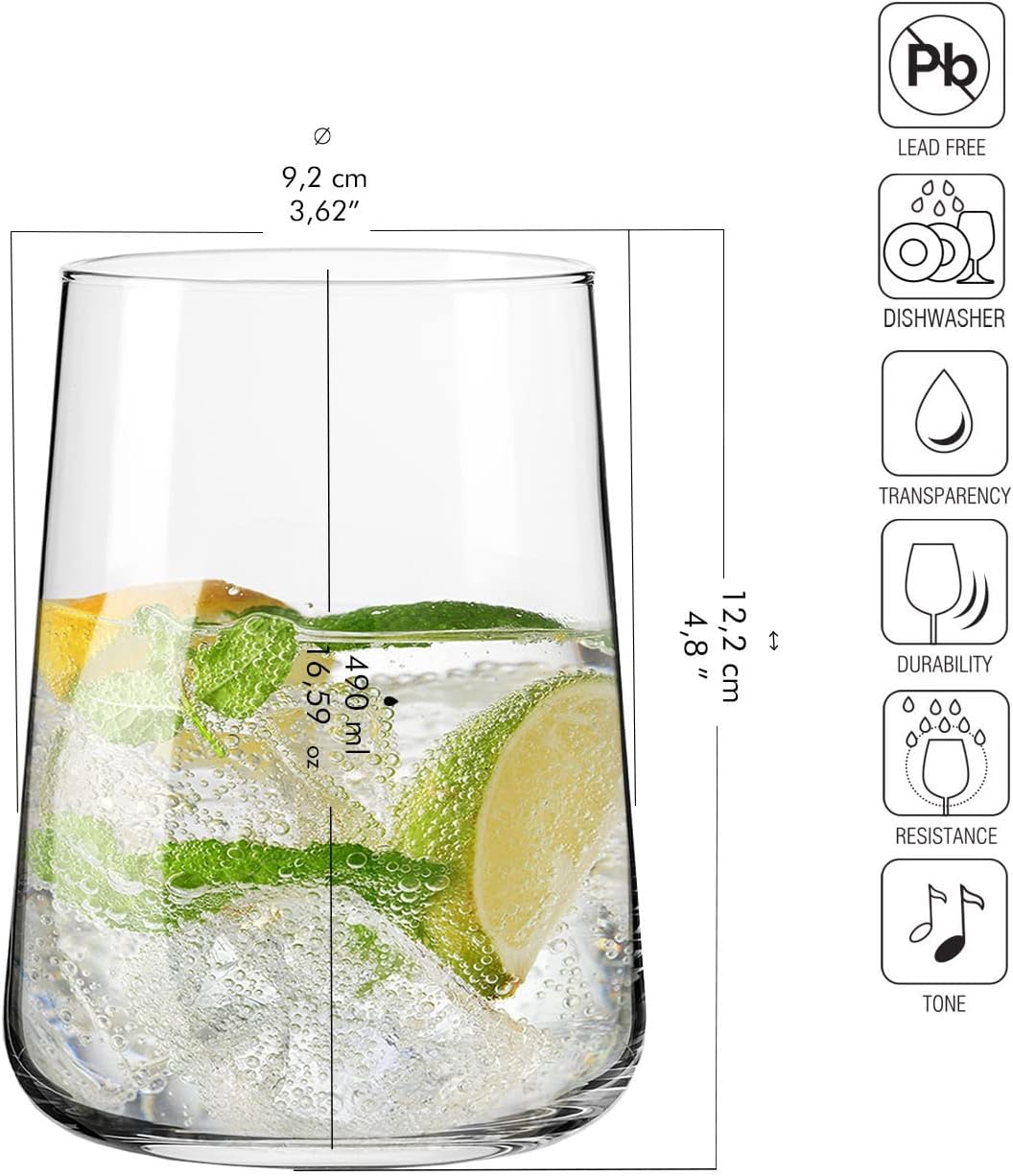 Water Glasses, Set of 6, 16.6 fl oz, Water Drinks Juice, Collection, Lead-Free Lightweight Glass, Everyday Drinking Glass, Dishwasher Safe, - Image 2