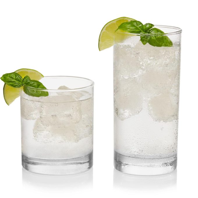 Tumbler and Rocks Glass Set, Elegant Drinkware Glasses Set, Tall Drinking Glasses with Modern Lines, Drinking Glasses Set of 16