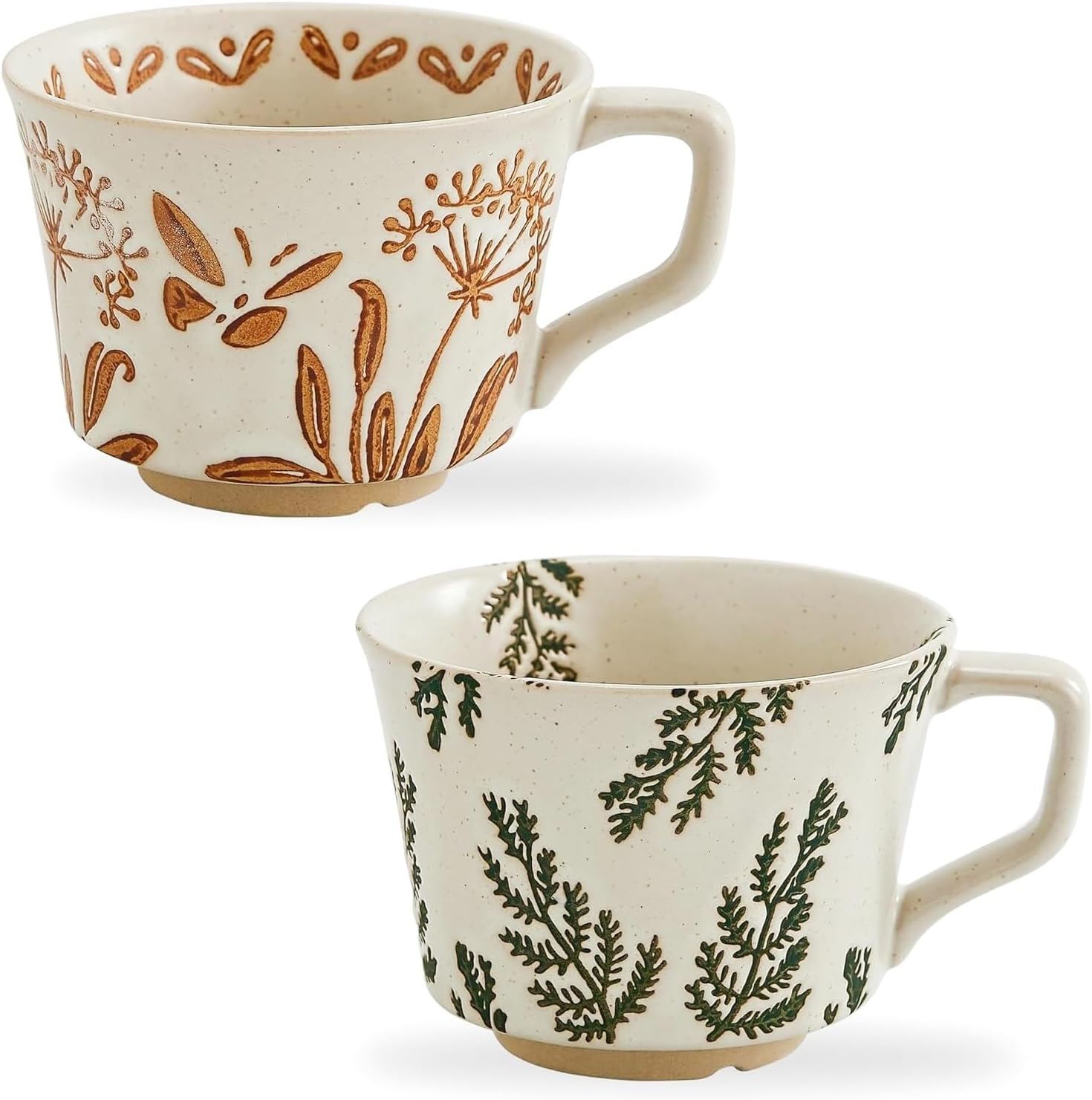Vintage Ceramic Mug Set - 12 oz Unique Ceramic Coffee Mugs & Tea Cups with Hand-Drawn Patterns, Dishwasher & Microwave Safe, Ideal Gift