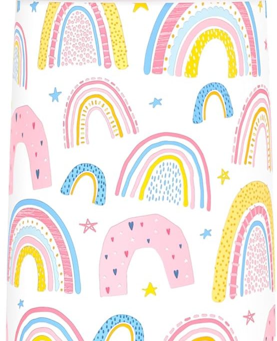 Girls Insulated Water Bottle with Covered Pop-Up Straw,16 oz Kids Cups with Stainless Steel Leak Proof for School（Rainbow-Pink）