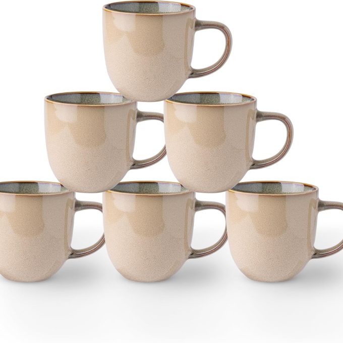 12oz Coffee Mugs, Ceramic Coffee Mugs set of 6 for Man, Woman, Dad, Mom, Modern Coffee Mugs with handle for Latte/Cappuccino/Milk/Cocoa. Dishwasher&Microwave Safe, Latte