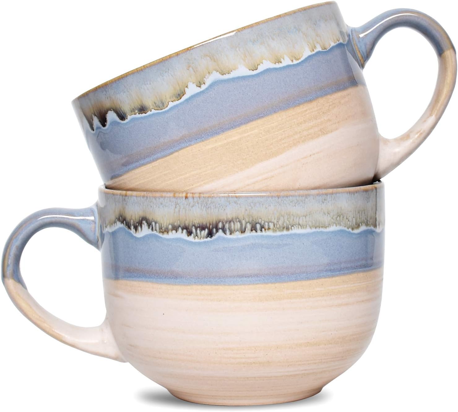 Large Ceramic Coffee Mug Set of 2, Stoneware Jumbo Latte Mugs for Office and Home, 16 Oz, Dishwasher and Microwave Safe(Blue, 2)