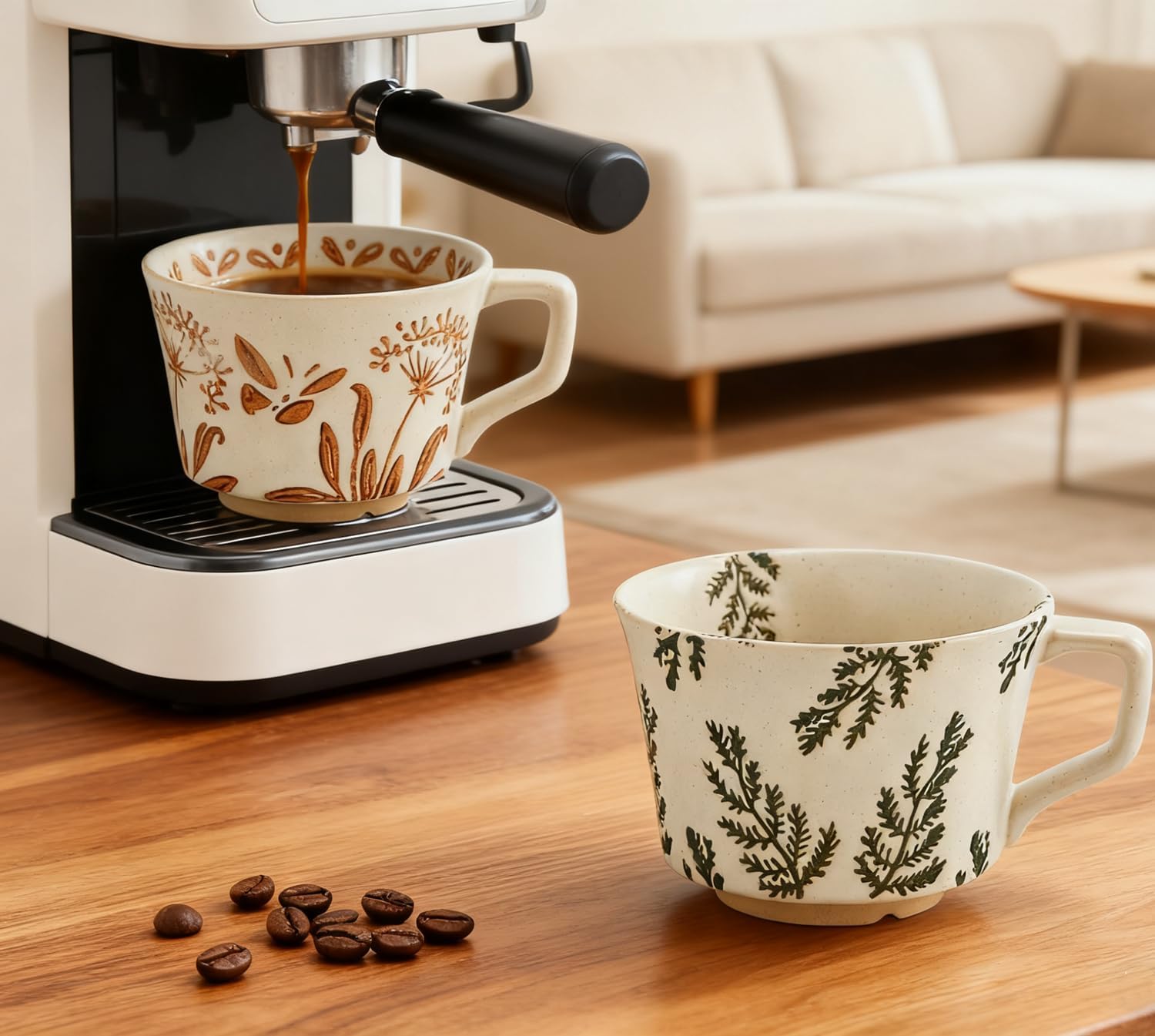Vintage Ceramic Mug Set - 12 oz Unique Ceramic Coffee Mugs & Tea Cups with Hand-Drawn Patterns, Dishwasher & Microwave Safe, Ideal Gift - Image 2