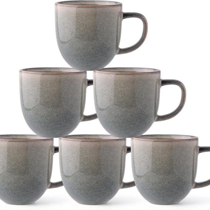 12oz Coffee Mugs, Ceramic Coffee Mugs set of 6 for Man, Woman, Dad, Mom, Modern Coffee Mugs with handle for Latte/Cappuccino/Milk/Cocoa. Dishwasher&Microwave Safe, Reactive Glaze